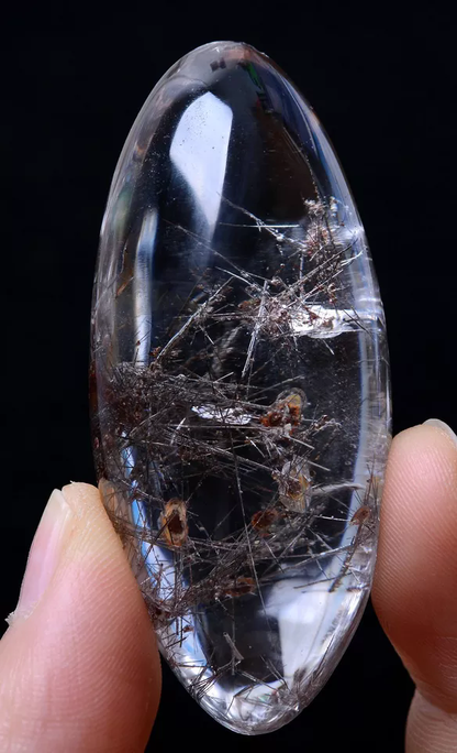 NATURAL CLEAR QUARTZ black HAIR RUTILATED CRYSTAL & MICA SYMBIOTIC PENDANT