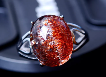 Natural Gem Red Super Seven Quartz Lepidocrocite Women Ring Adjustable 20.35ct