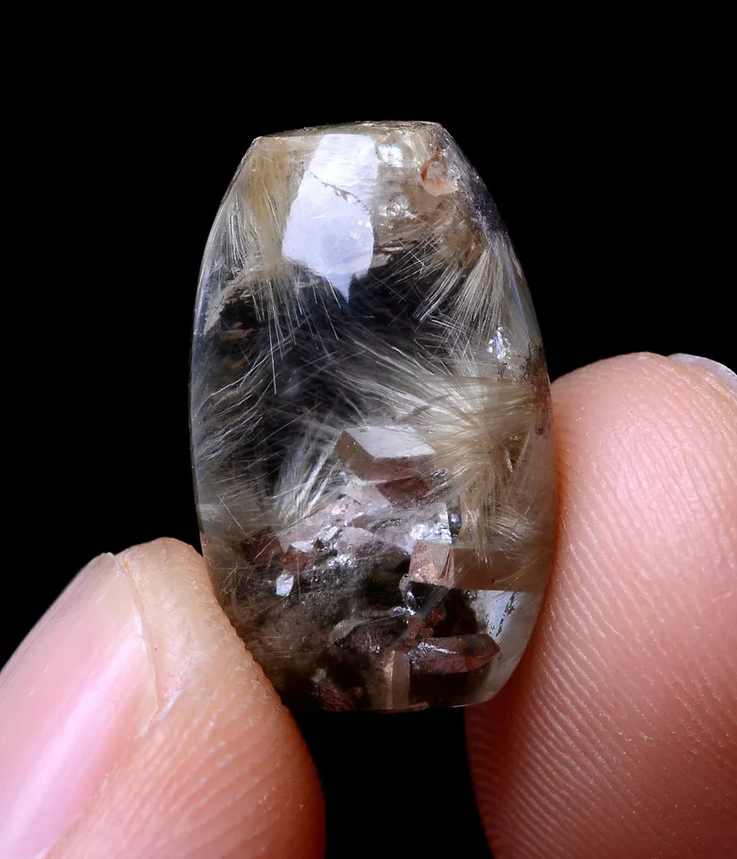 14.15ct Natural Gold Rutilated Quartz Crystal & Calcite Symbiotic Pendant