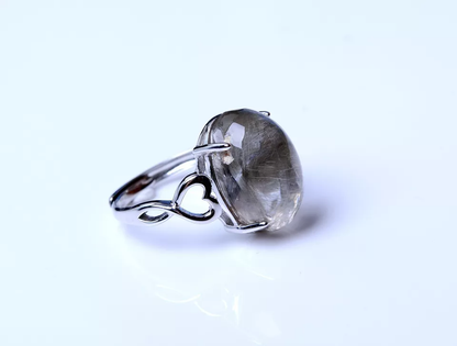 Natural Silver Rutilated Quartz Titanium Crystal Adjustable Silver Ring 24.25ct