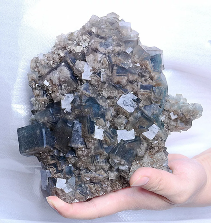 2372.0g New Find Transparent Blue Cube Fluorite Crystal Cluster Mineral Specimen