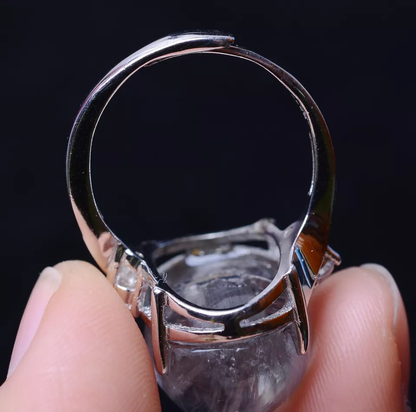 Natural Silver Gold Rutilated Quartz Titanium Crystal Adjustable Silver  Ring