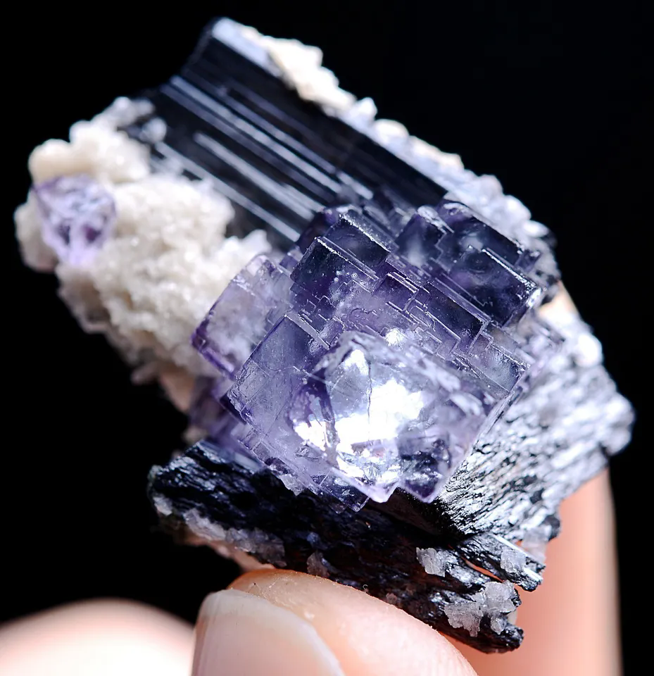 7.1g Natura Clear Purple FLUORITE Wolframite Mineral Specimen/Yaogangxian China