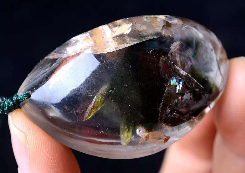 42g RARE NATURAL Clear Mica & Green Ghost Phantom Quartz Crystal Gem Pendant