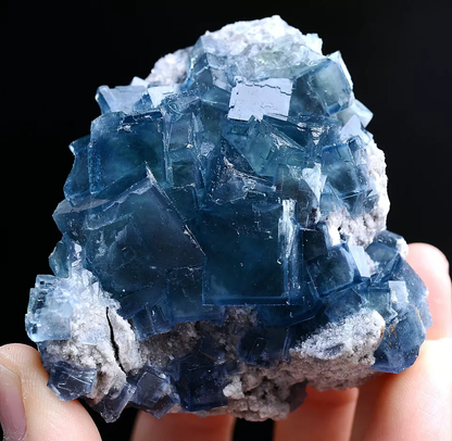 185.0g Natural Transparent Window Blue Cube Fluorite CLUSTER Mineral Specimen