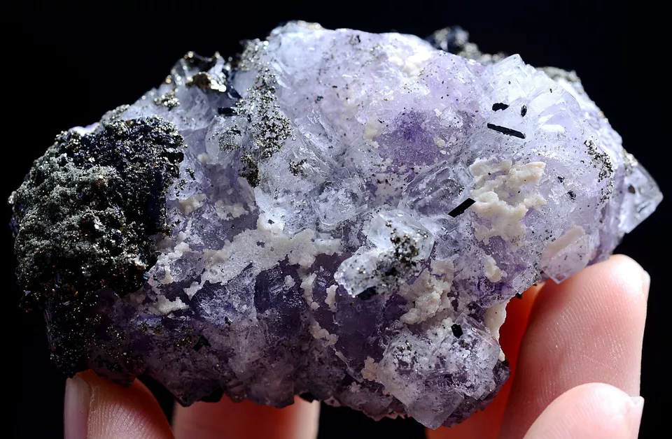 103g Natura Purple FLUORITE Wolframite Pyrite Calcite Mineral Specimen/China