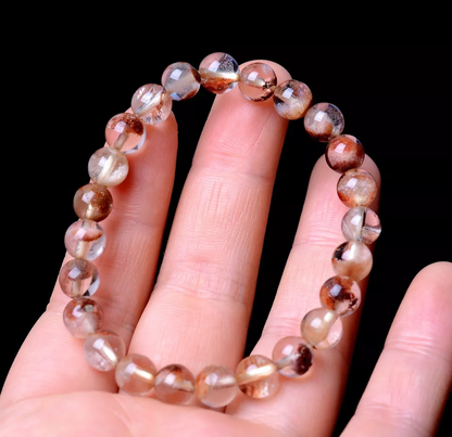 8mm Natural Colorful Red Ghost Phantom Quartz Crystal Cure Woman Bracelet