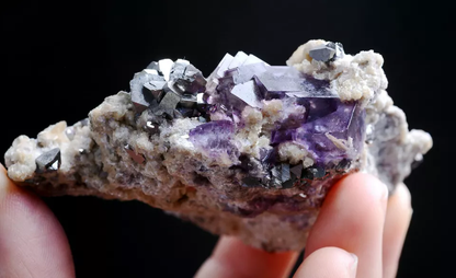 135.g Natural Window Purple Fluorite Arsenopyrite Mineral  Specimen/Yaogangxian