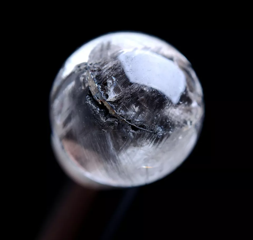 3.7g Natural Silver Rutilated Quartz Titanium Crystal Ball Men Women Pendant