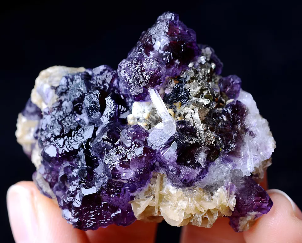 61g RARE PURPLE FLUORITE & CRYSTAL CALCITE MINERAL SPECIMEN /Inner Mongolia