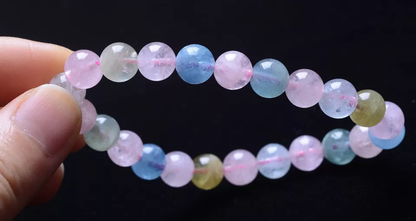 9.1mm Beauty Natural Rare Colorful Morganite Gemstone Clear Beads Bracelet  AAA