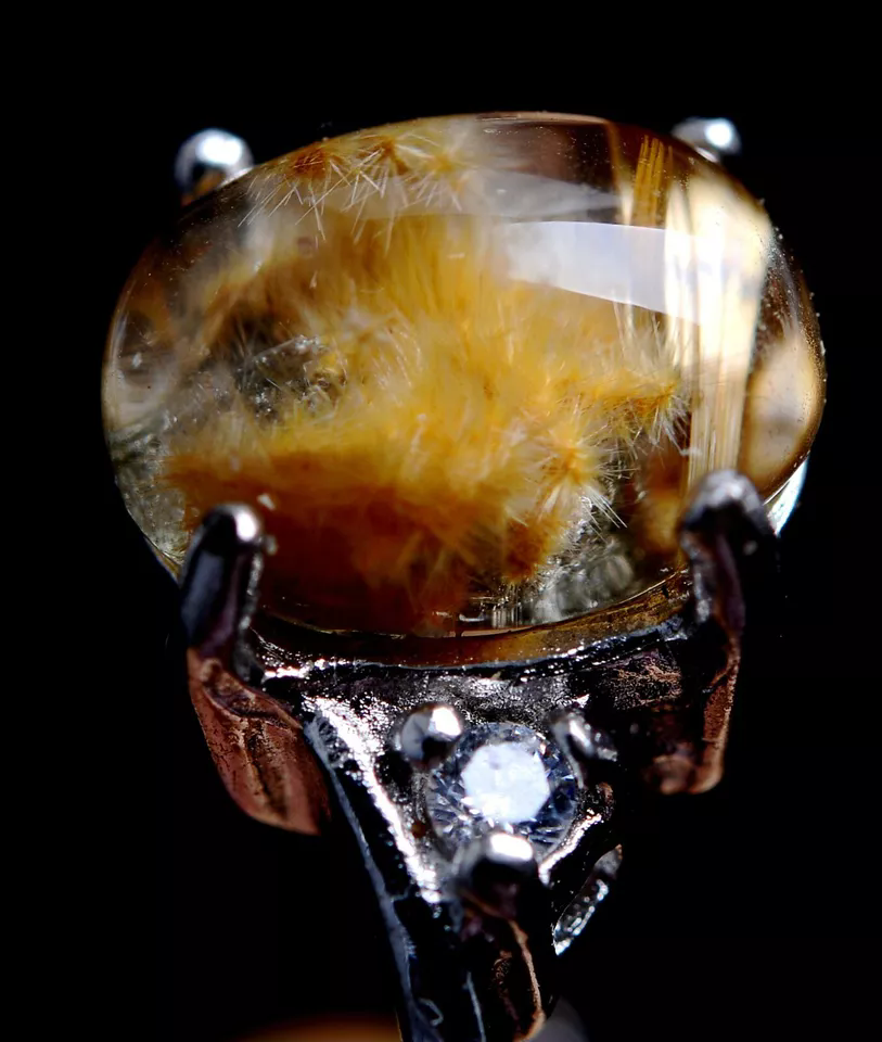 7.8ct Natural Transparent Rare Gold Hair Rutilated Quartz Woman Adjustable Ring