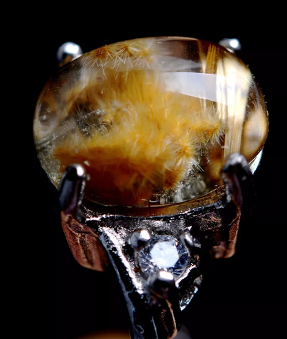 7.8ct Natural Transparent Rare Gold Hair Rutilated Quartz Woman Adjustable Ring