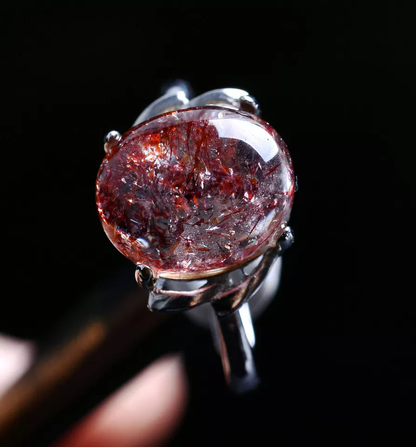 3g Natural Red Super Seven Quartz Lepidocrocite Ring Silver  Adjustable mineral