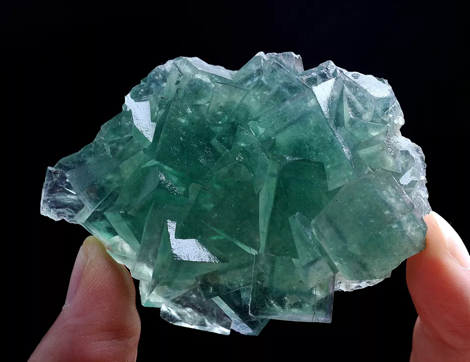 86g Natural Clear Phantom Window Green Fluorite CLUSTER Mineral Specimen/ China