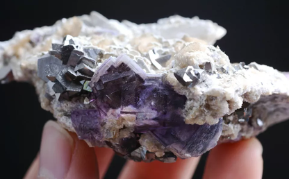 135.g Natural Window Purple Fluorite Arsenopyrite Mineral  Specimen/Yaogangxian