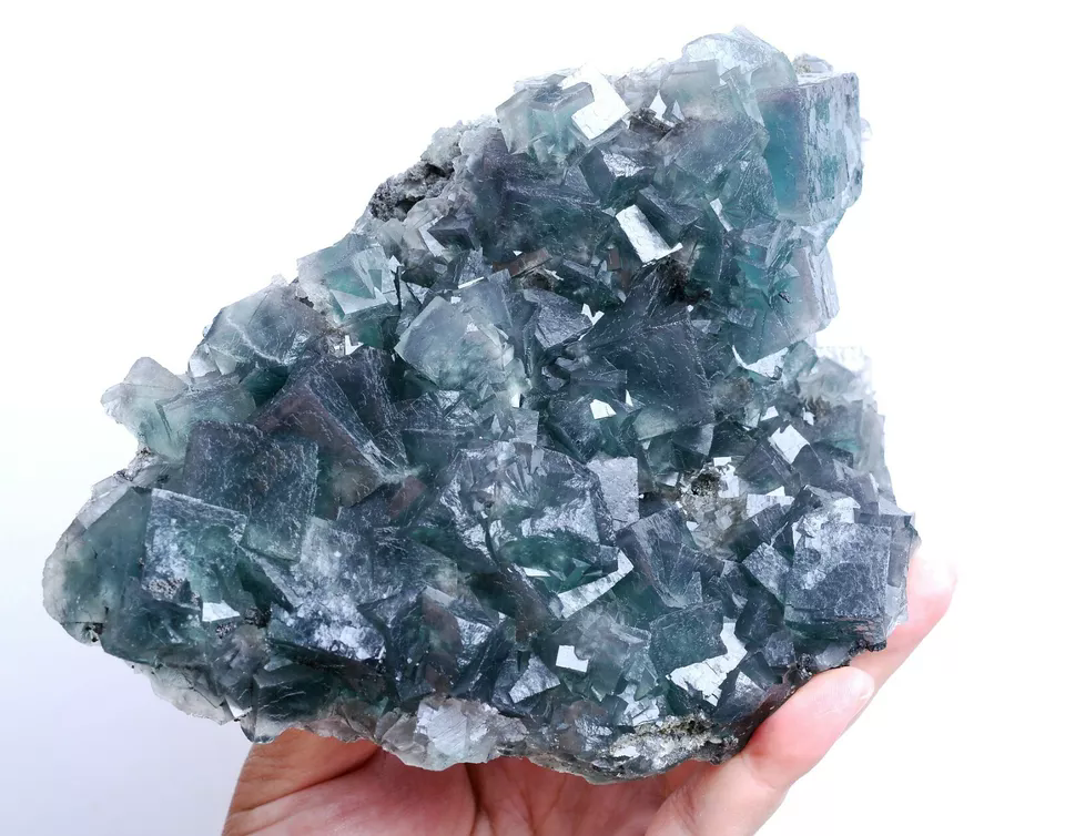 1482g Natural Phantom Window Green Cubic Fluorite CLUSTER Mineral Specimen