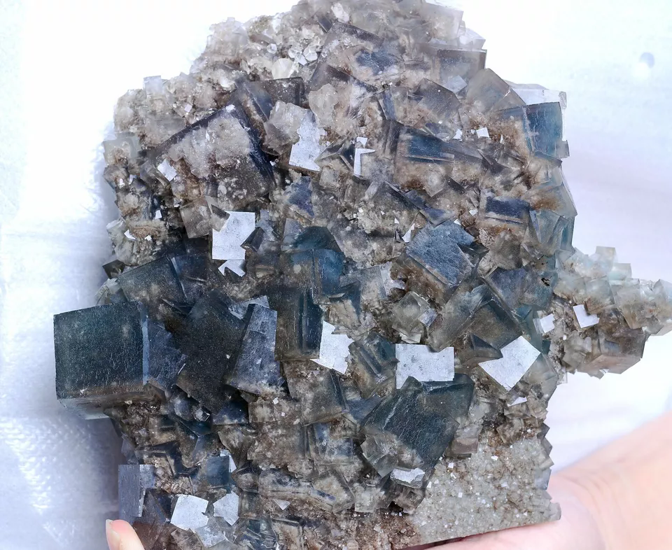 2372.0g New Find Transparent Blue Cube Fluorite Crystal Cluster Mineral Specimen