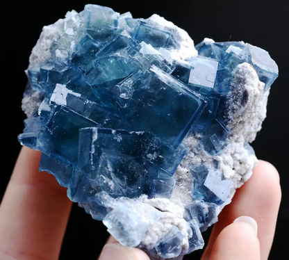 185.0g Natural Transparent Window Blue Cube Fluorite CLUSTER Mineral Specimen