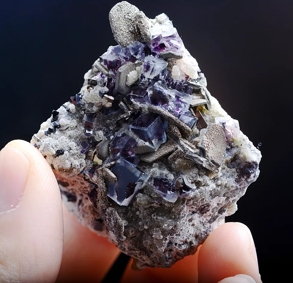 58.g Natural Phantom Purple FLUORITE Pyrite Mineral Specimen/Inner Mongolia