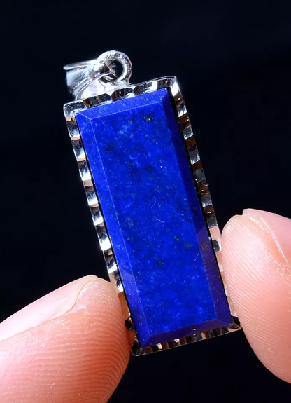 Natural Royal Blue Lapis Lazuli Gems Rectangle Silver Quartz Crystal  21CT