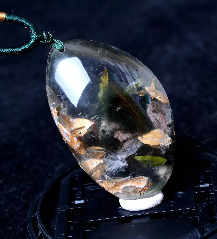 42g RARE NATURAL Clear Mica & Green Ghost Phantom Quartz Crystal Gem Pendant