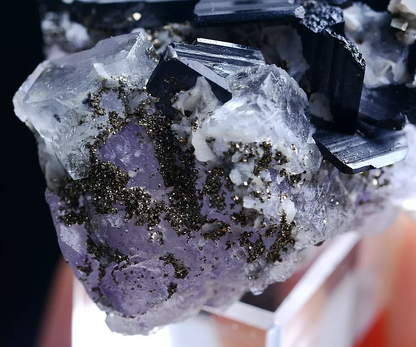 80gNatura Purple FLUORITE Wolframite &Pyrite Mineral Specimen/Yaogangxian China