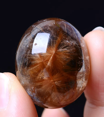 NATURAL GOLD RUTILATED QUARTZ CRYSTAL CURE POWERFUL SUNFLOWER PENDANT  18.78g