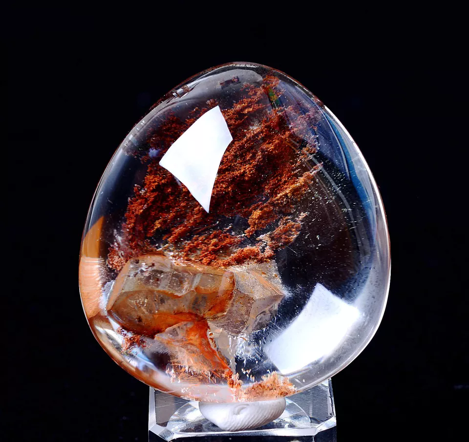 Natural Clear Red Ghost "Stone Inside Stone"Quartz Crystal Pendant  49.61g