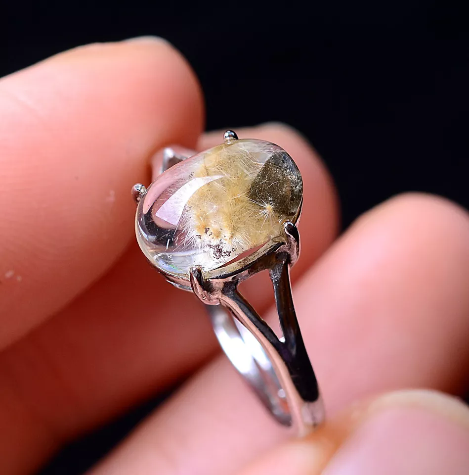 9.40CT Natural Gold Hair Rutilated Quartz Beads Wealth Woman adjustable Ring