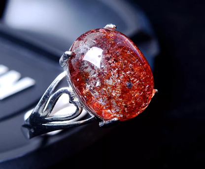 Natural Gem Red Super Seven Quartz Lepidocrocite Women Ring Adjustable 20.35ct