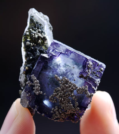 24gNatural Phantom Purple Fluorite Pyrite Crystal Mineral Specimen/Yaogangxian