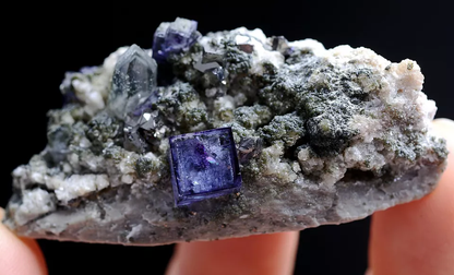 35gNatural Purple Fluorite & Crystal Arsenopyrite Mineral Specimen/ Yaogangxian