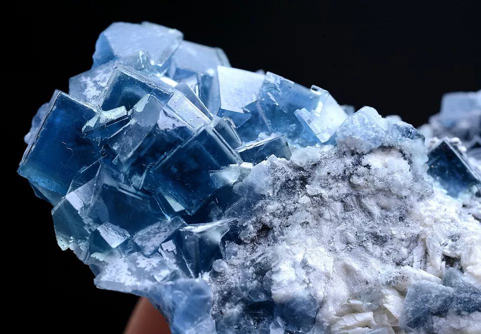 185.0g Natural Transparent Window Blue Cube Fluorite CLUSTER Mineral Specimen