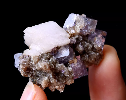 17.07g RARE! NATURAL PURPLE CUBIC FLUORITE & CALCITE SYMBIOTIC MINERAL SPECIMEN