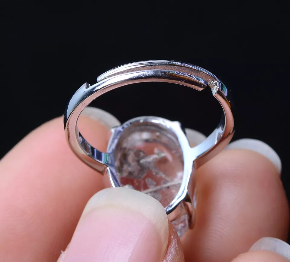 27ctNATURAL MICA QUARTZ "STONE IN STONE" SILVER INLAID CRYSTAL RING  ADJUSTABLE