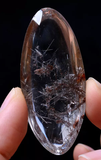 NATURAL CLEAR QUARTZ black HAIR RUTILATED CRYSTAL & MICA SYMBIOTIC PENDANT