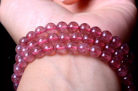 Natural Red Ice love Strawberry Crystal Stretch Round Beads Bracelet 6.5mm