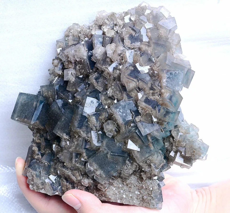 2372.0g New Find Transparent Blue Cube Fluorite Crystal Cluster Mineral Specimen