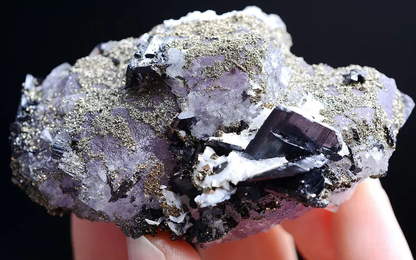 103g Natura Purple FLUORITE Wolframite Pyrite Calcite Mineral Specimen/China