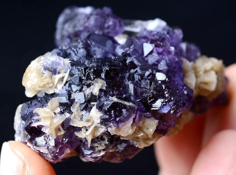 61g RARE PURPLE FLUORITE & CRYSTAL CALCITE MINERAL SPECIMEN /Inner Mongolia