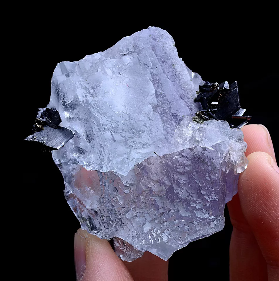 Yao Gang Xian Transparent PURPLE FLUORITE & WOLFRAMITE MINERAL SPECIMEN 88g