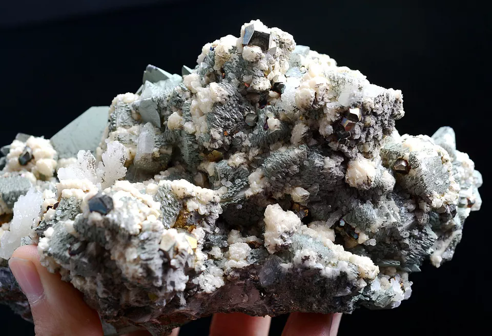 923g Natural Dipyramidal Green Calcite & Pyrite CLUSTER Mineral Specimen/China