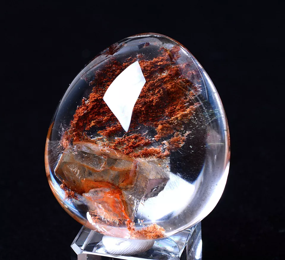 Natural Clear Red Ghost "Stone Inside Stone"Quartz Crystal Pendant  49.61g