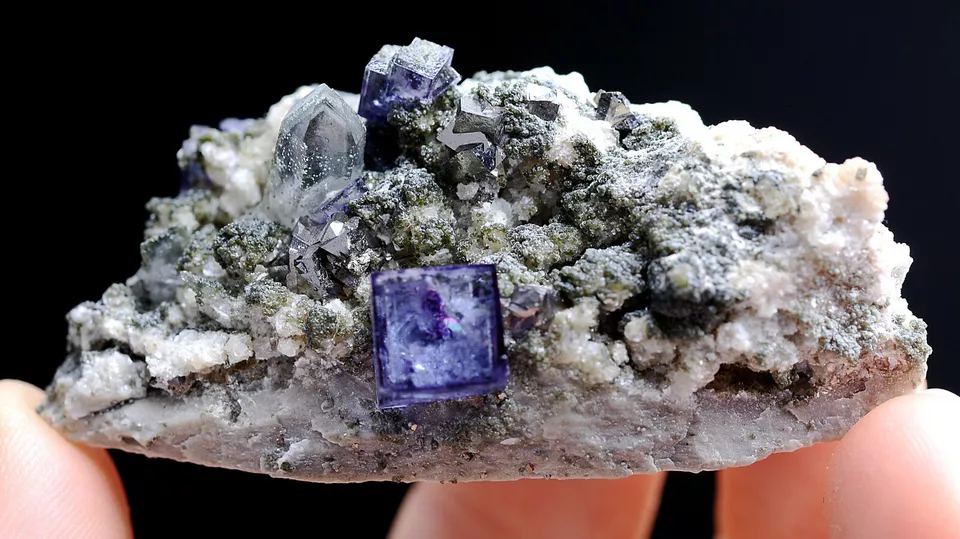 35gNatural Purple Fluorite & Crystal Arsenopyrite Mineral Specimen/ Yaogangxian