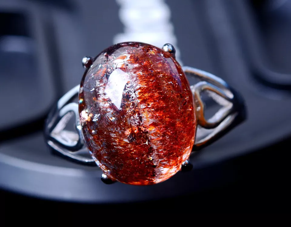 Natural Gem Red Super Seven Quartz Lepidocrocite Women Ring Adjustable 20.35ct