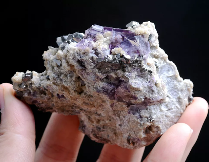 135.g Natural Window Purple Fluorite Arsenopyrite Mineral  Specimen/Yaogangxian