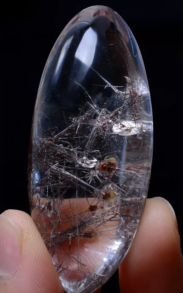 NATURAL CLEAR QUARTZ black HAIR RUTILATED CRYSTAL & MICA SYMBIOTIC PENDANT