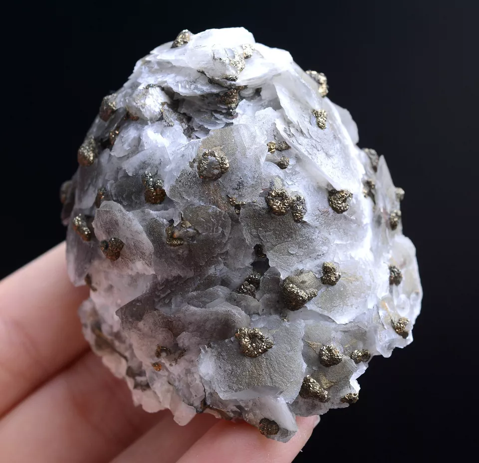 158g Natural Rare Fish Scaly Calcite & 7Colored Pyrite Mineral Specimen/China