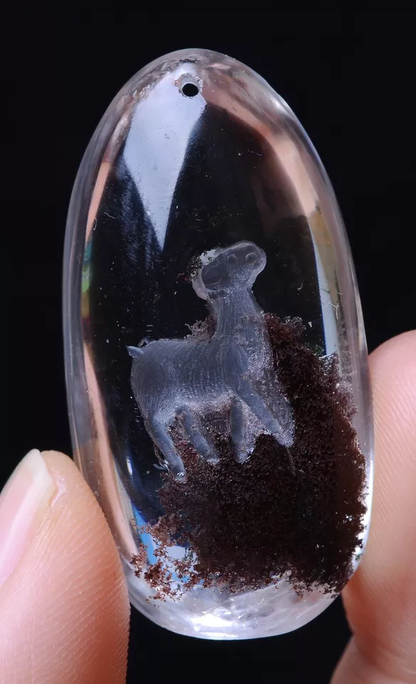 Carving Animal Sheep Natural Inner Scene Ghost Quartz Crystal Pendant  85.15ct